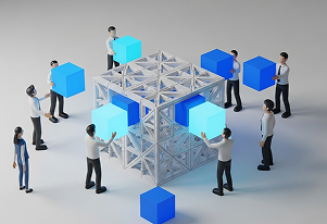 Representación de compromiso - equipo construyendo juntos