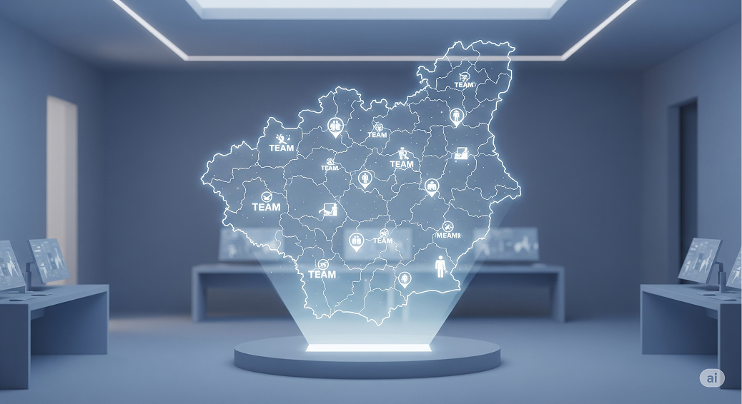 Mapa holográfico del Perú con ubicaciones